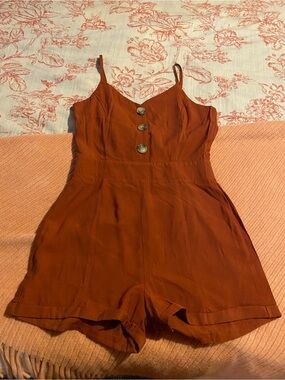 SHEIN Rust Button-Front Spaghetti Strap Romper
